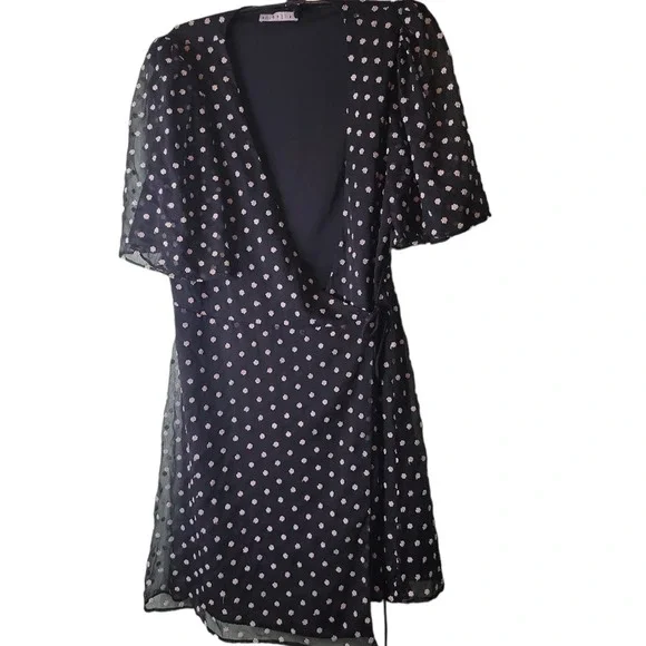 Alice + Olivia Dress Sz 6 Poka Dot Black and White Regency Core Wrap sexy - Picture 2 of 7